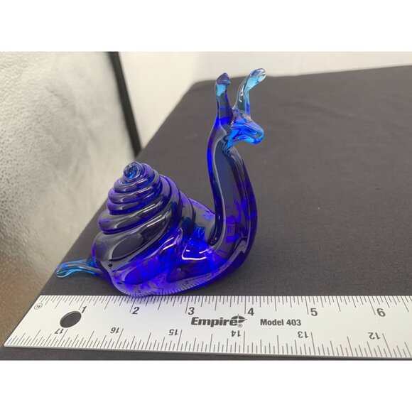 Vintage Paperweight Snail Figurine Blue Glass Sculpture - Hand Blown Seashell - Picture 2 of 5
